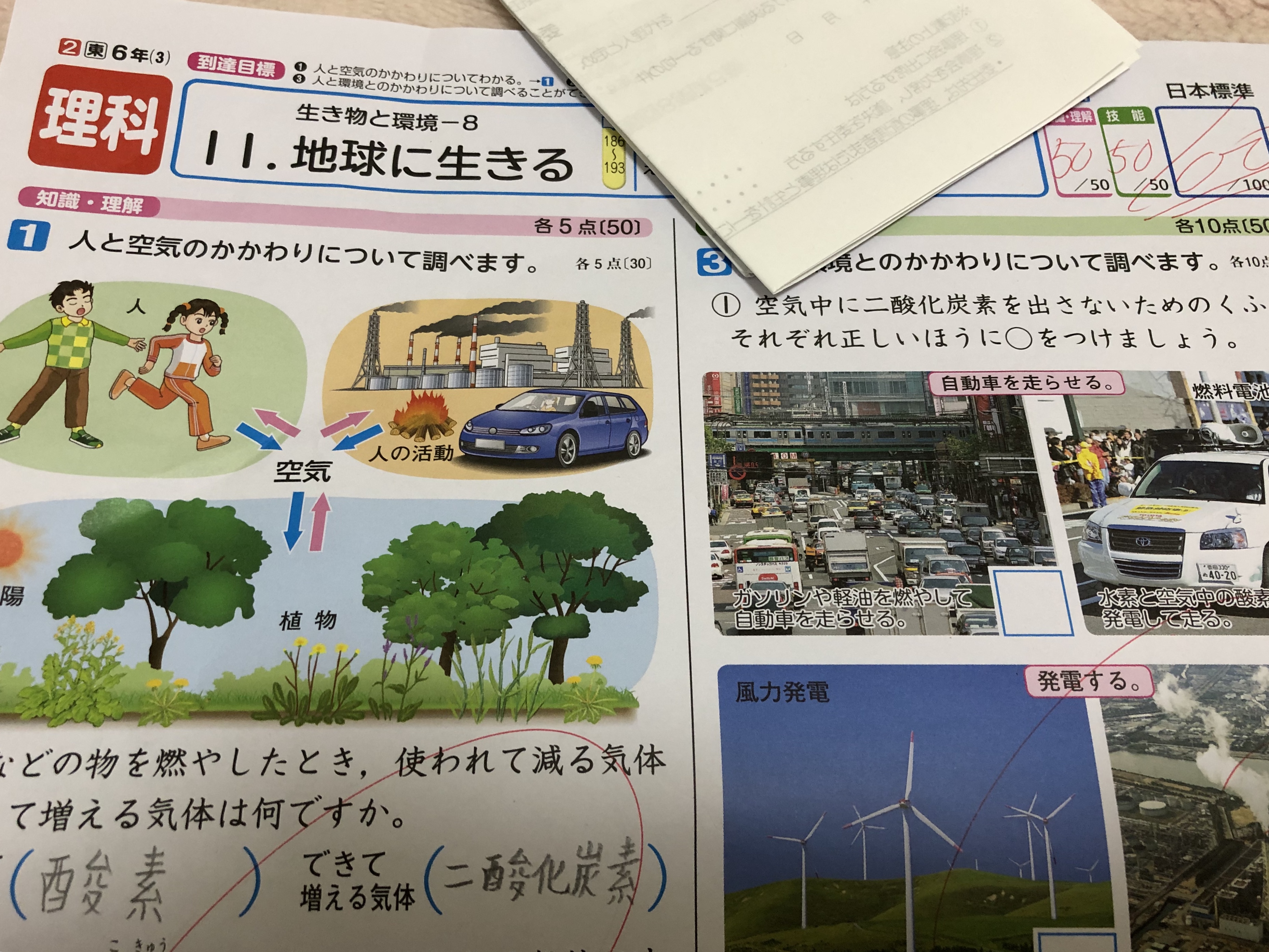 100点満点の理科のテスト